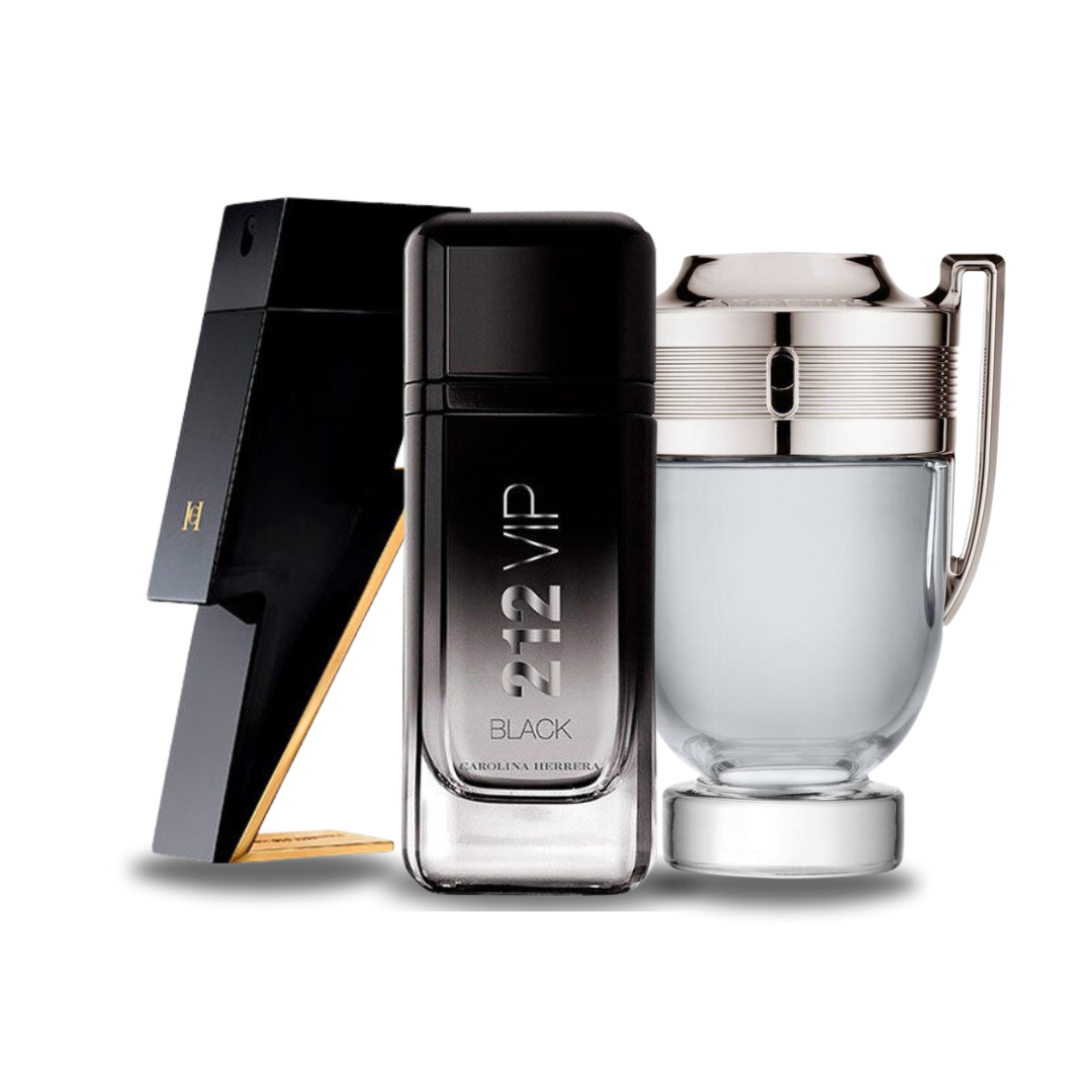 Pack 3 Parfums Carolina Herrera BAD BOY, Carolina Herrera 212 VIP BLACK e Paco Rabanne INVICTUS 100ml (Eau de Parfum)